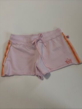 Pink Junior’s Athletic Knit Shorts with Rainbow Side Stripes